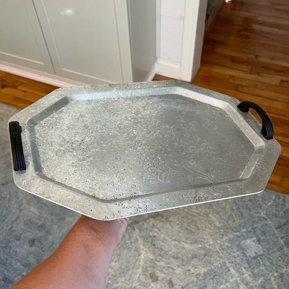 Vintage Forman Family Aluminum Serving Tray Handled Embossed Floral Pattern 15” - Picture 3 of 14